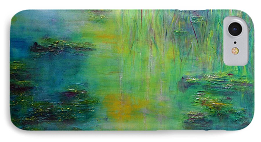 Water Lily iPhone 7 Case featuring the painting Lily Pond Tribute to Monet by Claire Bull