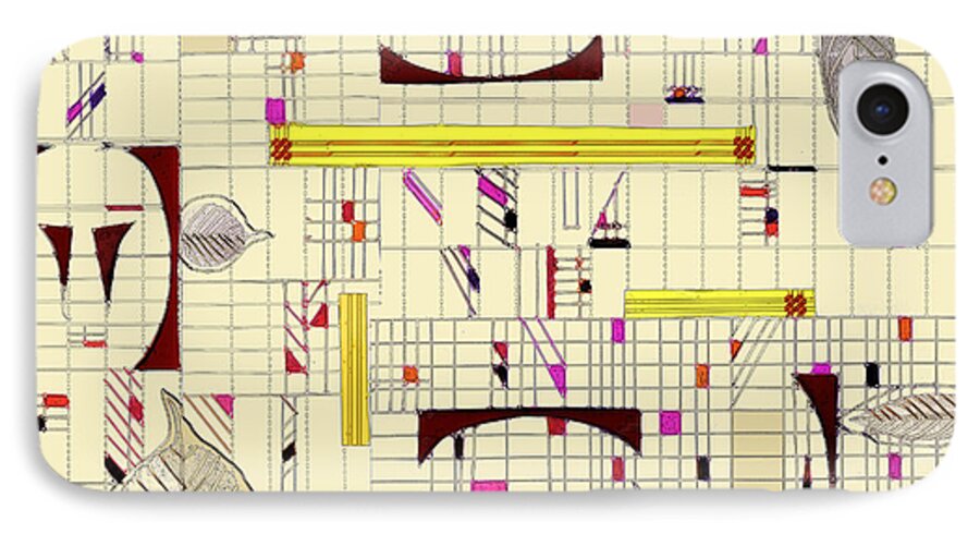 Collage iPhone 7 Case featuring the mixed media Lines and Brackets by Mary Bedy