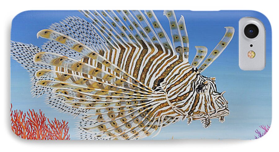 Lionfish iPhone 7 Case featuring the painting Lionfish and Coral by Jane Girardot