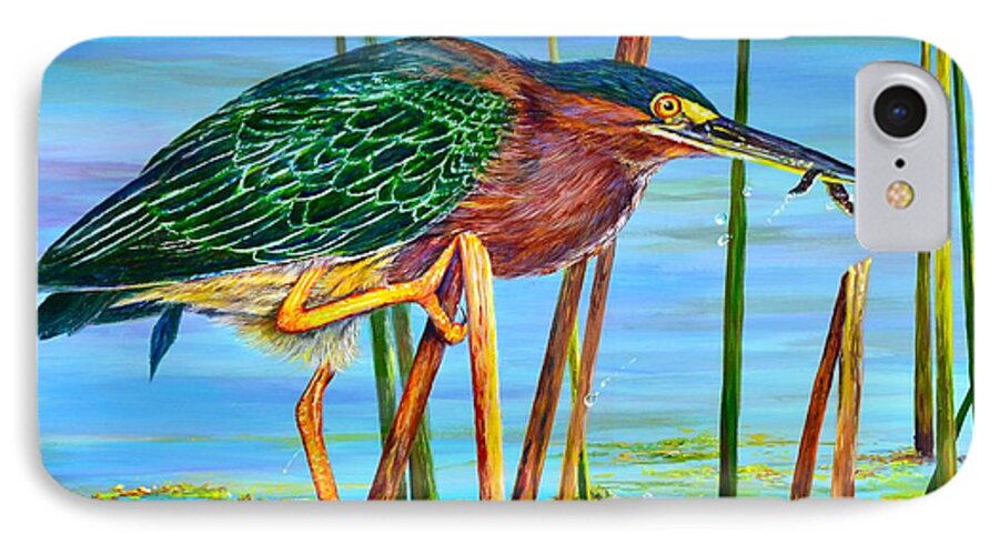 Perch iPhone 7 Case featuring the painting Little Green Heron by AnnaJo Vahle