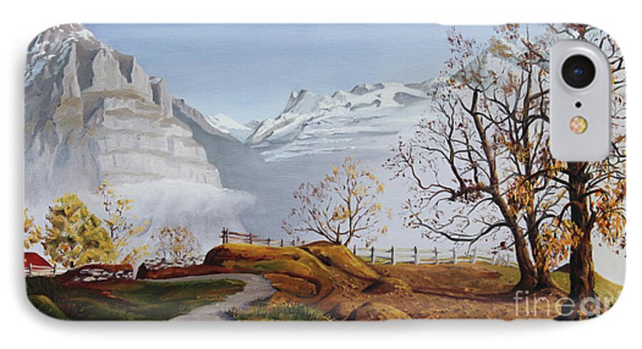 Swiss Alps iPhone 7 Case featuring the painting Living High by Marta Styk