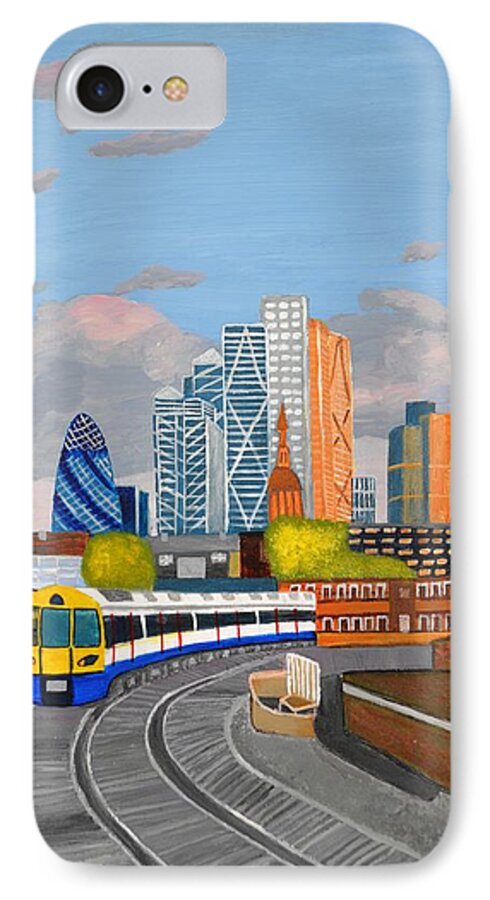 Train iPhone 7 Case featuring the painting London overland train-Hoxton station by Magdalena Frohnsdorff