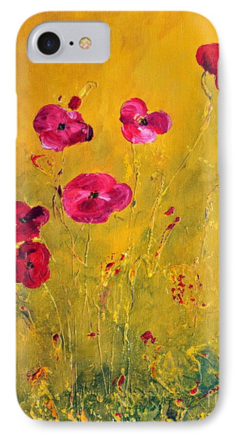 Abstract iPhone 7 Case featuring the painting Lonely Poppies by Teresa Wegrzyn
