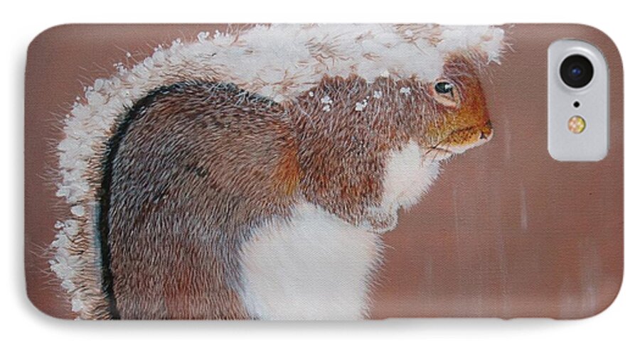 Squirrel iPhone 7 Case featuring the painting Long winter by Jean Yves Crispo