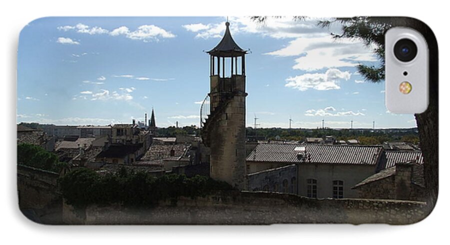 French Towns Villages Ancient Buildings Of France Rooftops Skylines iPhone 7 Case featuring the photograph Look Out Tower On The Approach To Beaucaire Castle by Sandra Muirhead