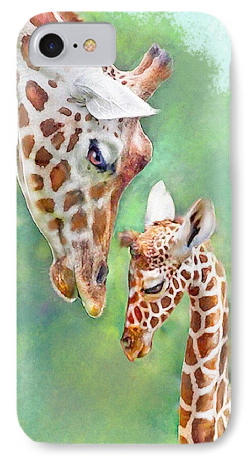  Jane Schnetlage iPhone 7 Case featuring the digital art Loving Mother Giraffe2 by Jane Schnetlage