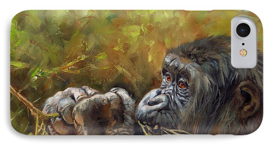 Gorilla iPhone 7 Case featuring the painting Lowland Gorilla 2 by David Stribbling