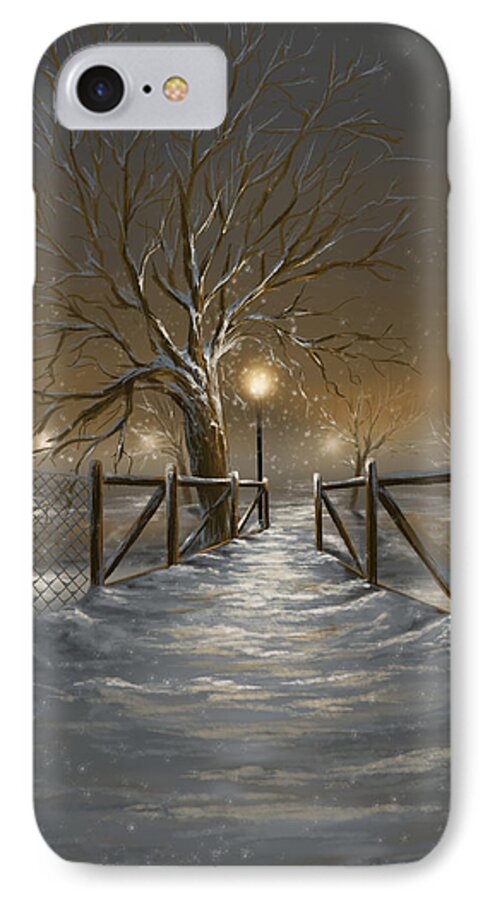 Snow iPhone 7 Case featuring the painting Magic night by Veronica Minozzi