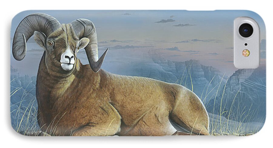 Bighorn Sheep iPhone 7 Case featuring the painting Majestic by Mike Brown