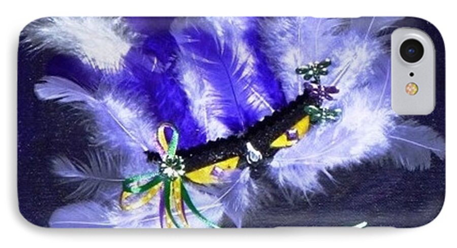 Mixed Media iPhone 7 Case featuring the painting Mardi Gras on Purple by Alys Caviness-Gober