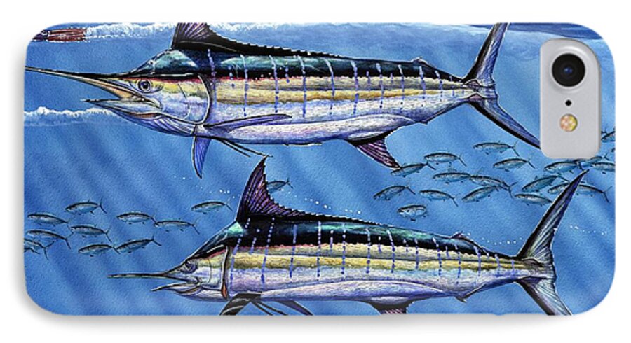 Blue Marlin iPhone 7 Case featuring the painting Marlins Twins by Terry Fox
