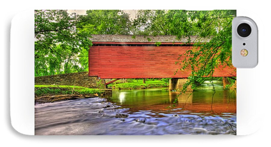 Loys Station Covered Bridge iPhone 7 Case featuring the photograph Maryland Country Roads - Peaceful Crossing - Loys Station Covered Bridge 3A Spring by Michael Mazaika