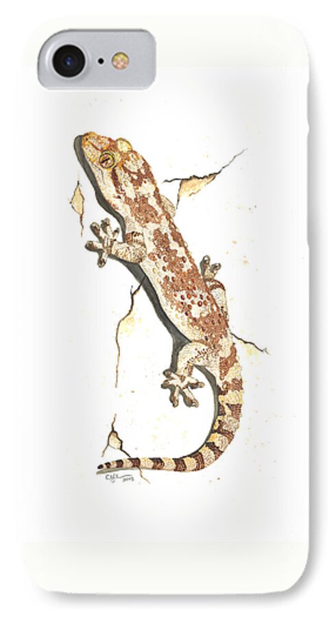 House Gecko iPhone 7 Case featuring the painting Mediterranean house gecko by Cindy Hitchcock