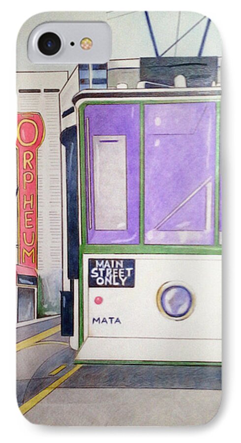 Landscape iPhone 7 Case featuring the drawing Memphis Trolley by Loretta Nash