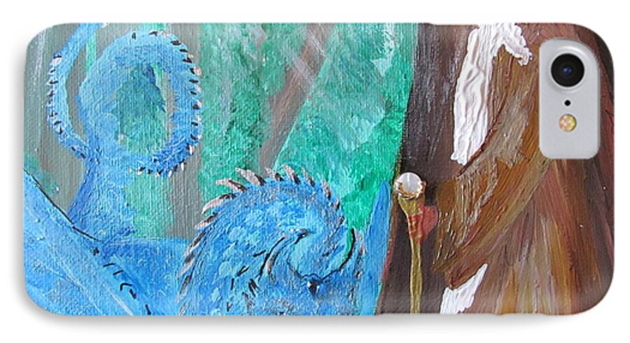 Dragon iPhone 7 Case featuring the painting Merlin and his Dragon by Susan Voidets