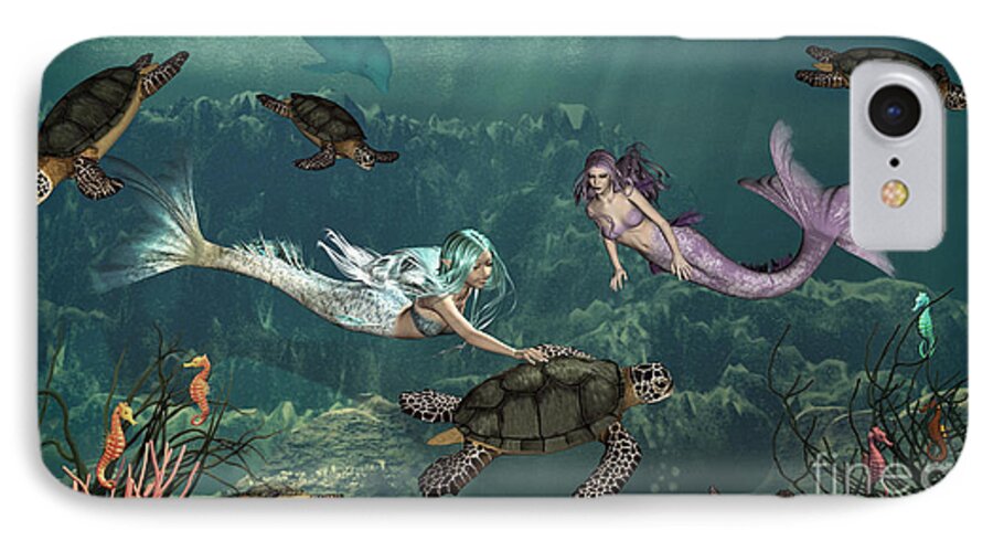 Mermaids At Turtle Springs iPhone 7 Case featuring the painting Mermaids At Turtle Springs by Two Hivelys