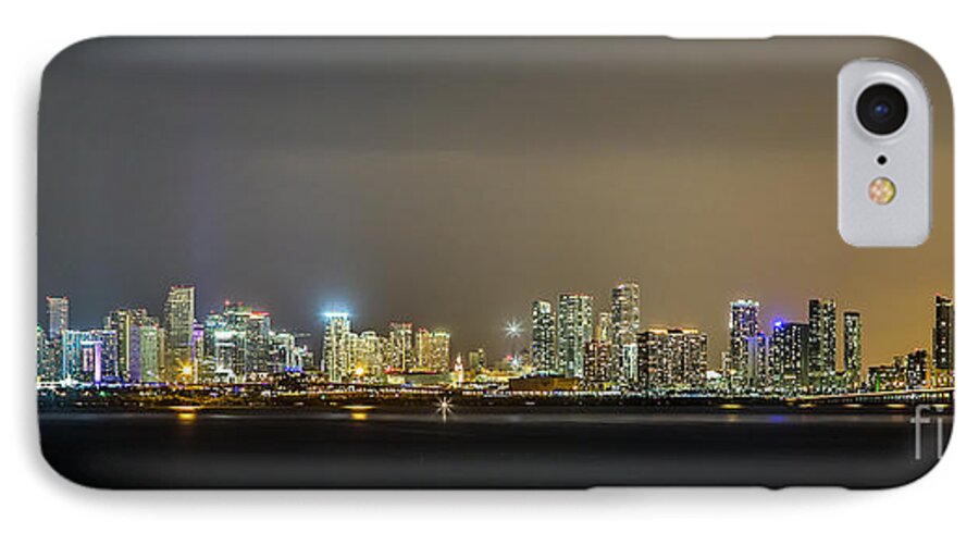 Miami Skyline Night iPhone 7 Case featuring the photograph Miami Skyline View II by Rene Triay FineArt Photos