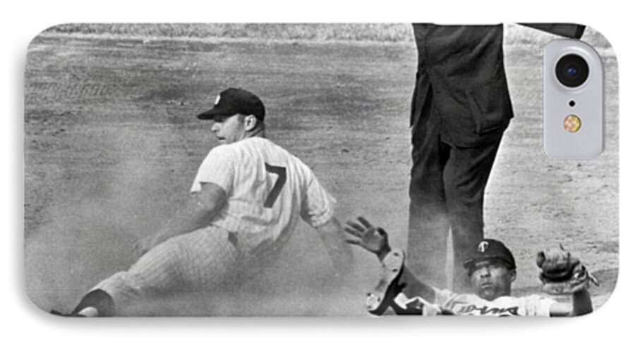 1961 iPhone 7 Case featuring the photograph Mickey Mantle Steals Second by Underwood Archives
