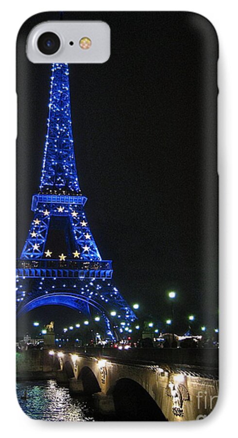 Paris France Eiffel Tower iPhone 7 Case featuring the photograph Midnight Blue by Suzanne Oesterling