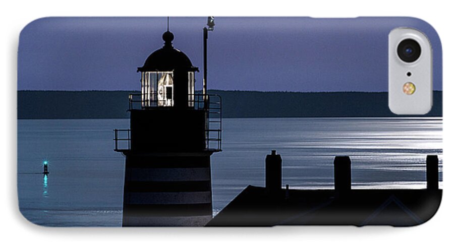 Midnight Moonlight On West Quoddy Head Lighthouse iPhone 7 Case featuring the photograph Midnight Moonlight on West Quoddy Head Lighthouse by Marty Saccone