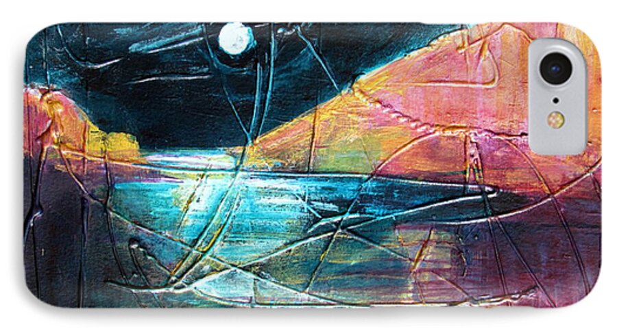 Fanciful Seascape iPhone 7 Case featuring the painting Moon and Lagune by Betty Pieper