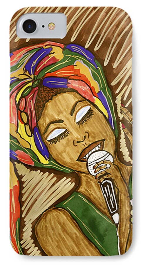 Colorful iPhone 7 Case featuring the drawing Ms. Badu by Chrissy Pena
