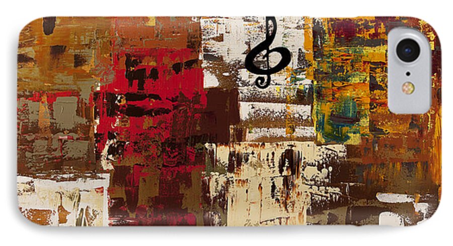Music Abstract Art iPhone 7 Case featuring the painting Music World Tour by Carmen Guedez