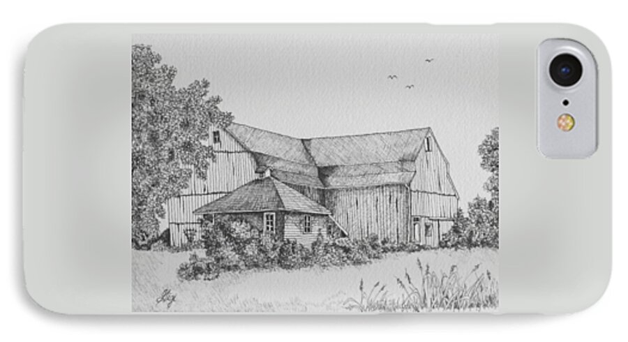 Barn iPhone 7 Case featuring the drawing My Barn by Gigi Dequanne
