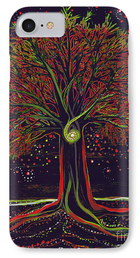 First Star iPhone 7 Case featuring the painting Mystic Spiral Tree red by jrr by First Star Art