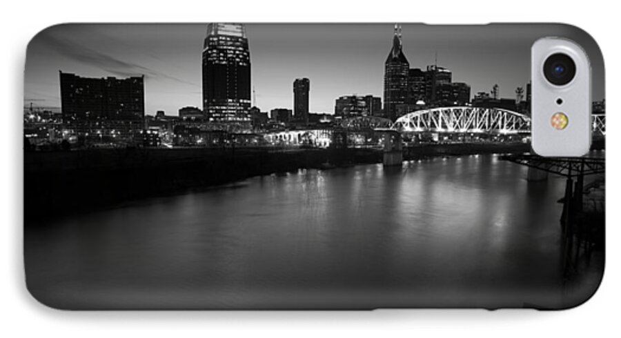 Nashville iPhone 7 Case featuring the photograph Nashville Skyline Black and White by John Magyar Photography