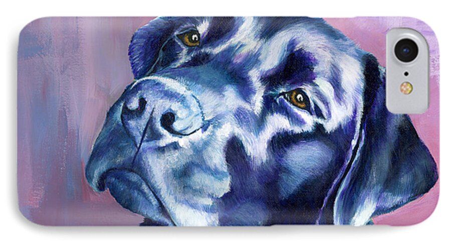 Dog iPhone 7 Case featuring the painting Need Help With That? Black Lab by Amy Reges