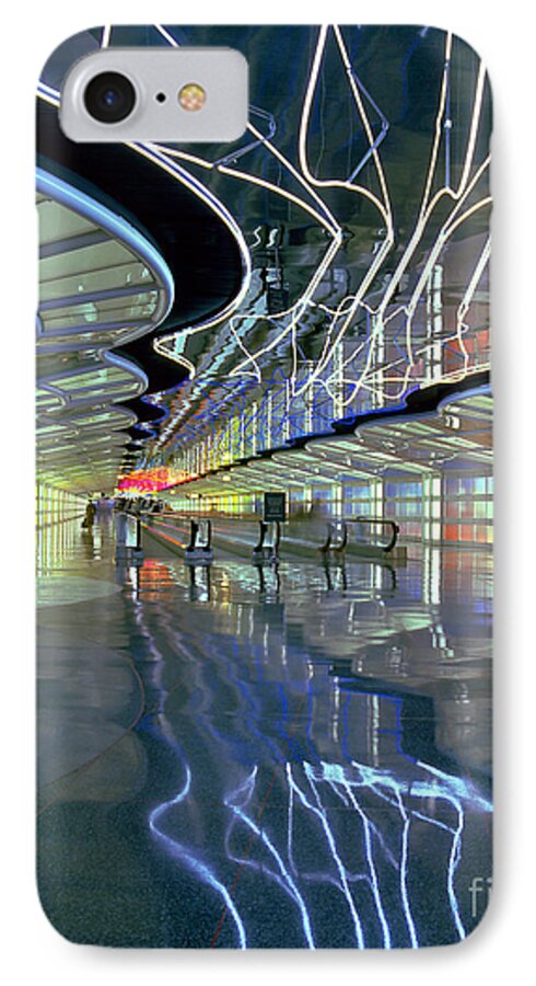 Chicago iPhone 7 Case featuring the photograph Neon Walkway at Ohare by Martin Konopacki