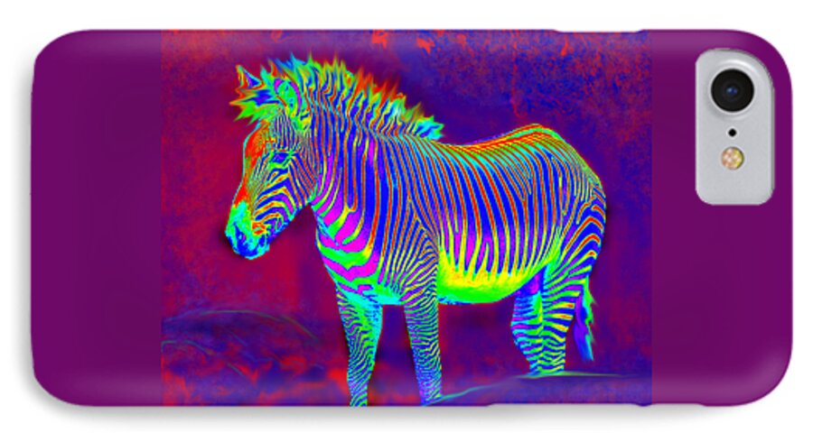 Jane Schnetlage iPhone 7 Case featuring the painting Neon Zebra by Jane Schnetlage