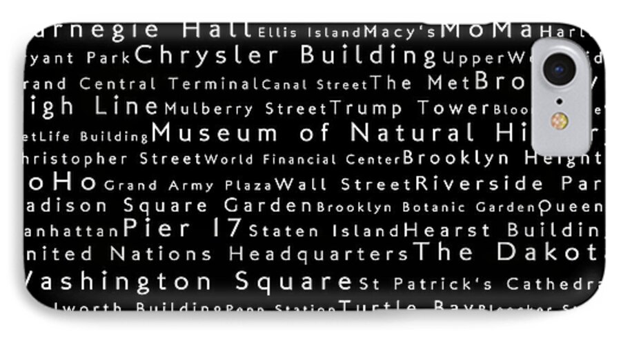 City iPhone 7 Case featuring the digital art New York City in Words Black by Sabine Jacobs