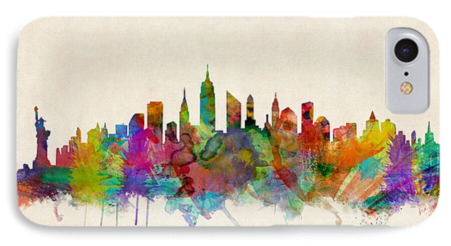 #faatoppicks iPhone 7 Case featuring the digital art New York City Skyline by Michael Tompsett