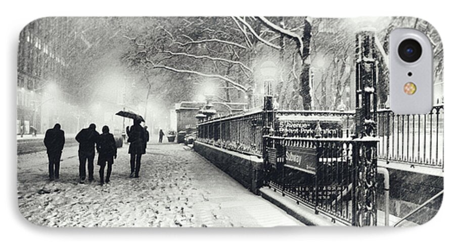 New York City iPhone 7 Case featuring the photograph New York City - Winter - Snow at Night by Vivienne Gucwa