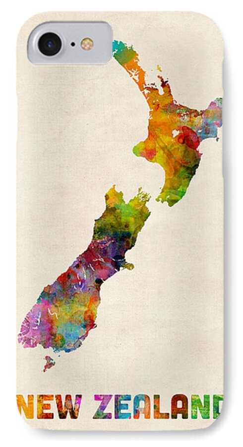 Urban iPhone 7 Case featuring the digital art New Zealand Watercolor Map by Michael Tompsett
