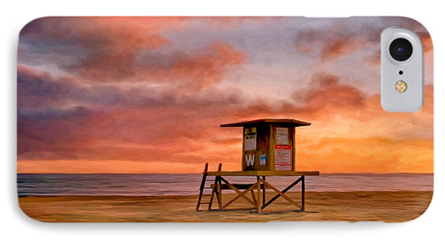 Lifeguard Shack iPhone 7 Case featuring the painting No Lifeguard on Duty at the Wedge by Michael Pickett
