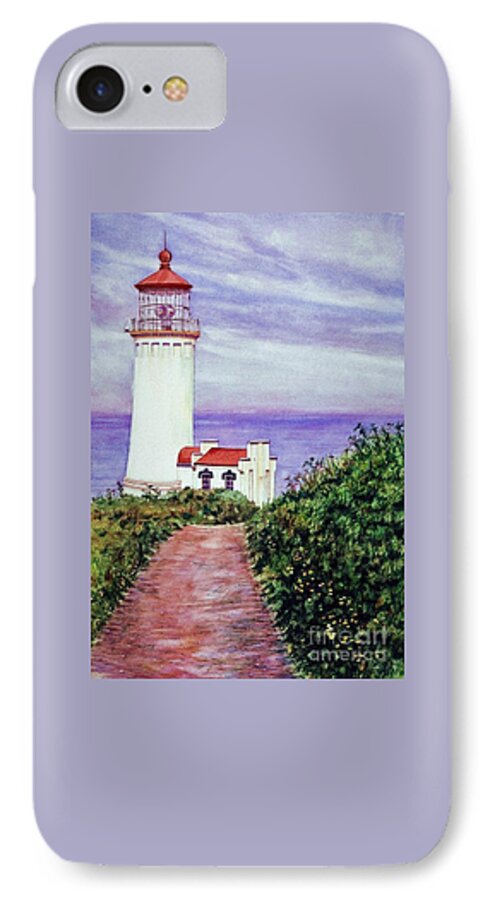 Cynthia Pride Watercolor Paintings iPhone 7 Case featuring the painting North Head Light House on the Washington Coast by Cynthia Pride
