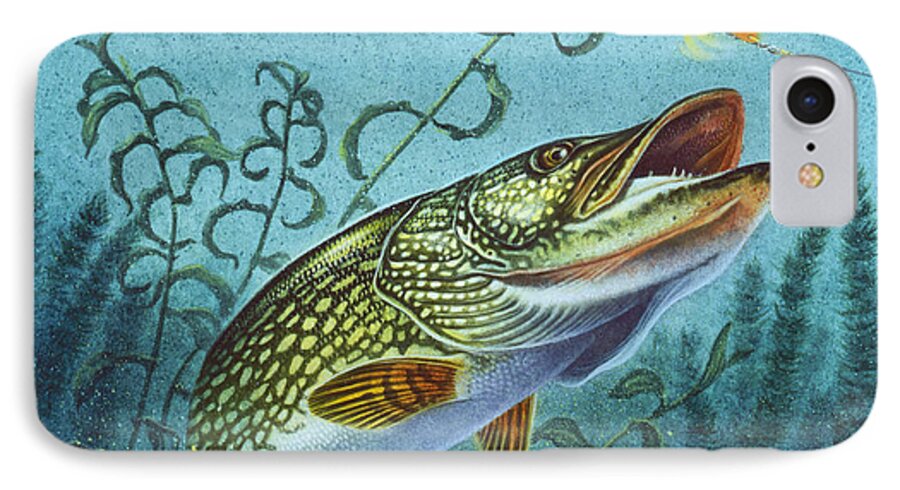 Jon Q Wright iPhone 7 Case featuring the painting Northern Pike Spinner Bait by JQ Licensing