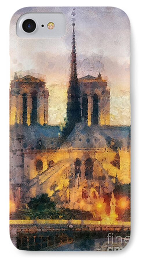Notre Dame De Paris iPhone 7 Case featuring the painting Notre Dame de Paris by Mo T