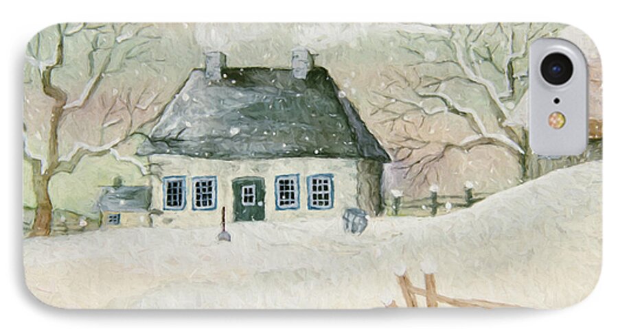 Winter iPhone 7 Case featuring the photograph Old house in the snow/ painted digitally by Sandra Cunningham