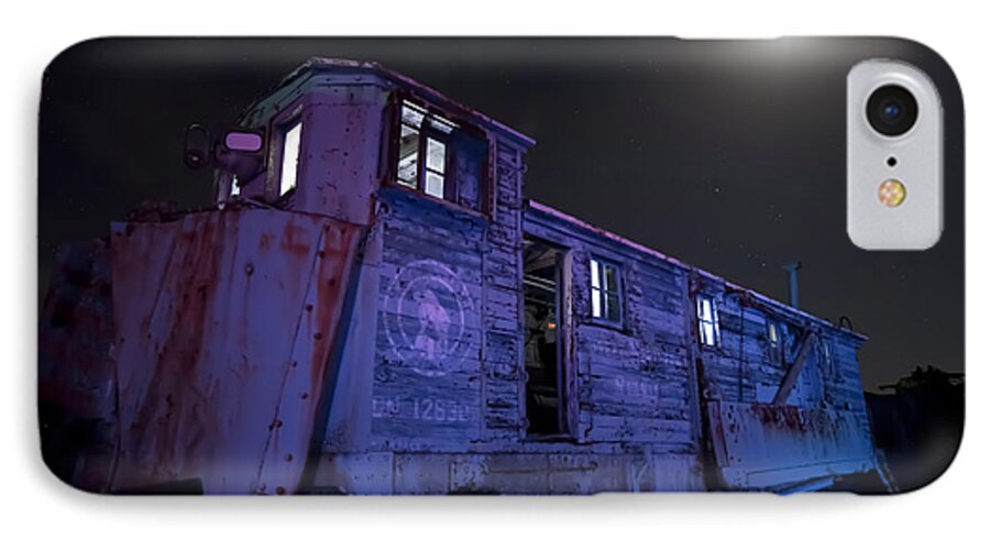 Old Trail Snow Plow iPhone 7 Case featuring the photograph Old train trail snow plow by Keith Kapple