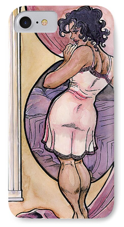 Beautiful iPhone 7 Case featuring the drawing Olivia by John Ashton Golden