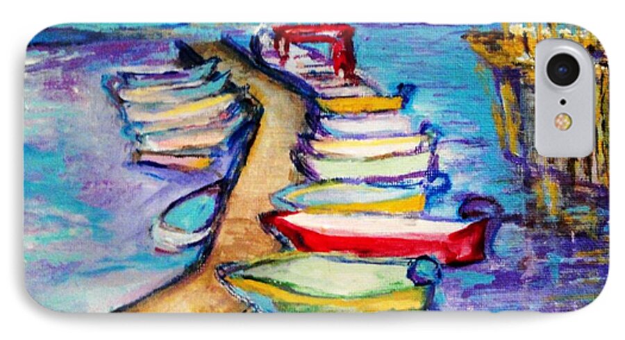 Sailboard iPhone 7 Case featuring the painting On The Boardwalk by Helena Bebirian