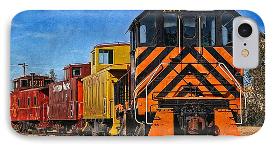Train iPhone 7 Case featuring the photograph On The Tracks by Peggy Hughes