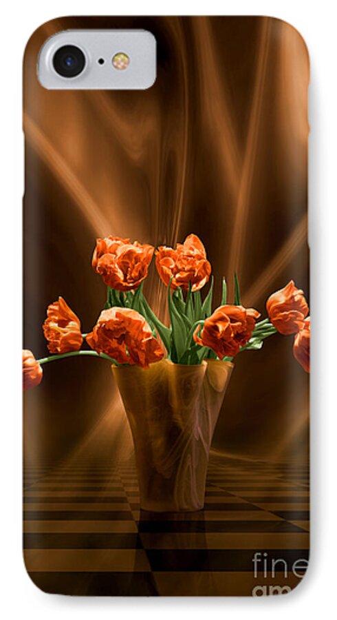Tulip iPhone 7 Case featuring the digital art Orange tulips in floating room by Johnny Hildingsson