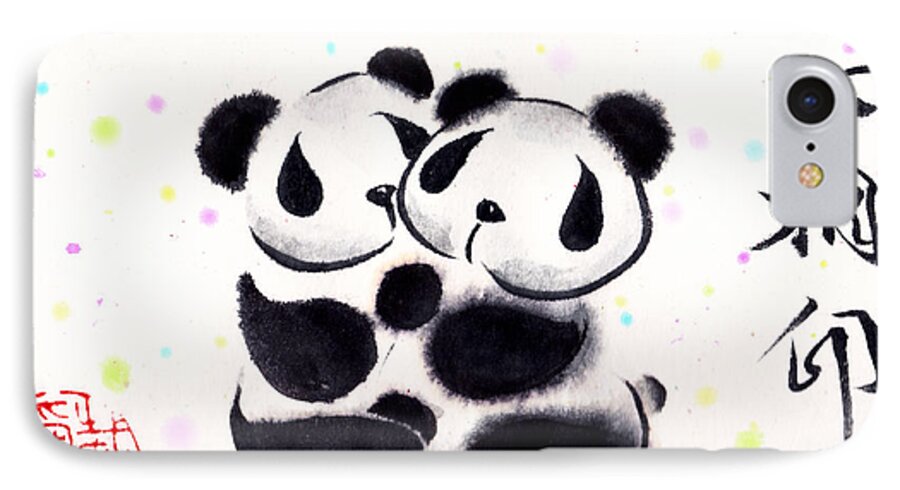 Panda iPhone 7 Case featuring the painting Our Hearts Are Sealed by Oiyee At Oystudio