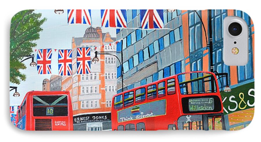 London iPhone 7 Case featuring the painting Oxford Street- Queen's Diamond Jubilee by Magdalena Frohnsdorff