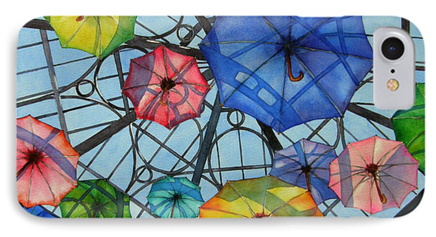 Umbrellas iPhone 7 Case featuring the painting Palazzo Parasols by Judy Mercer